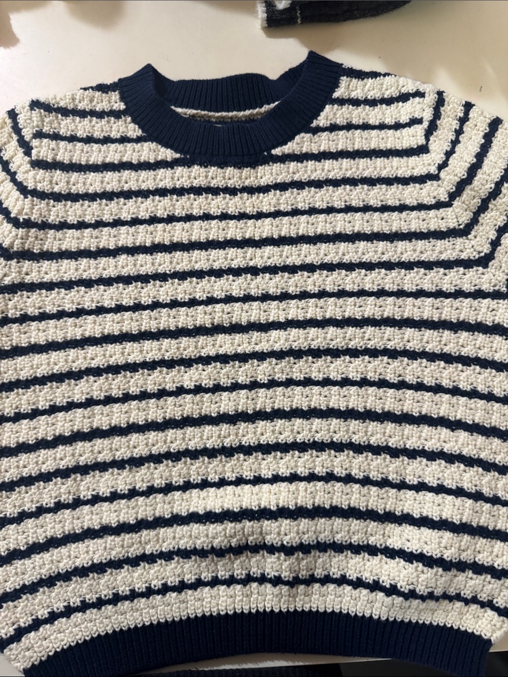 Striped Navy and Cream Crewneck Sweater